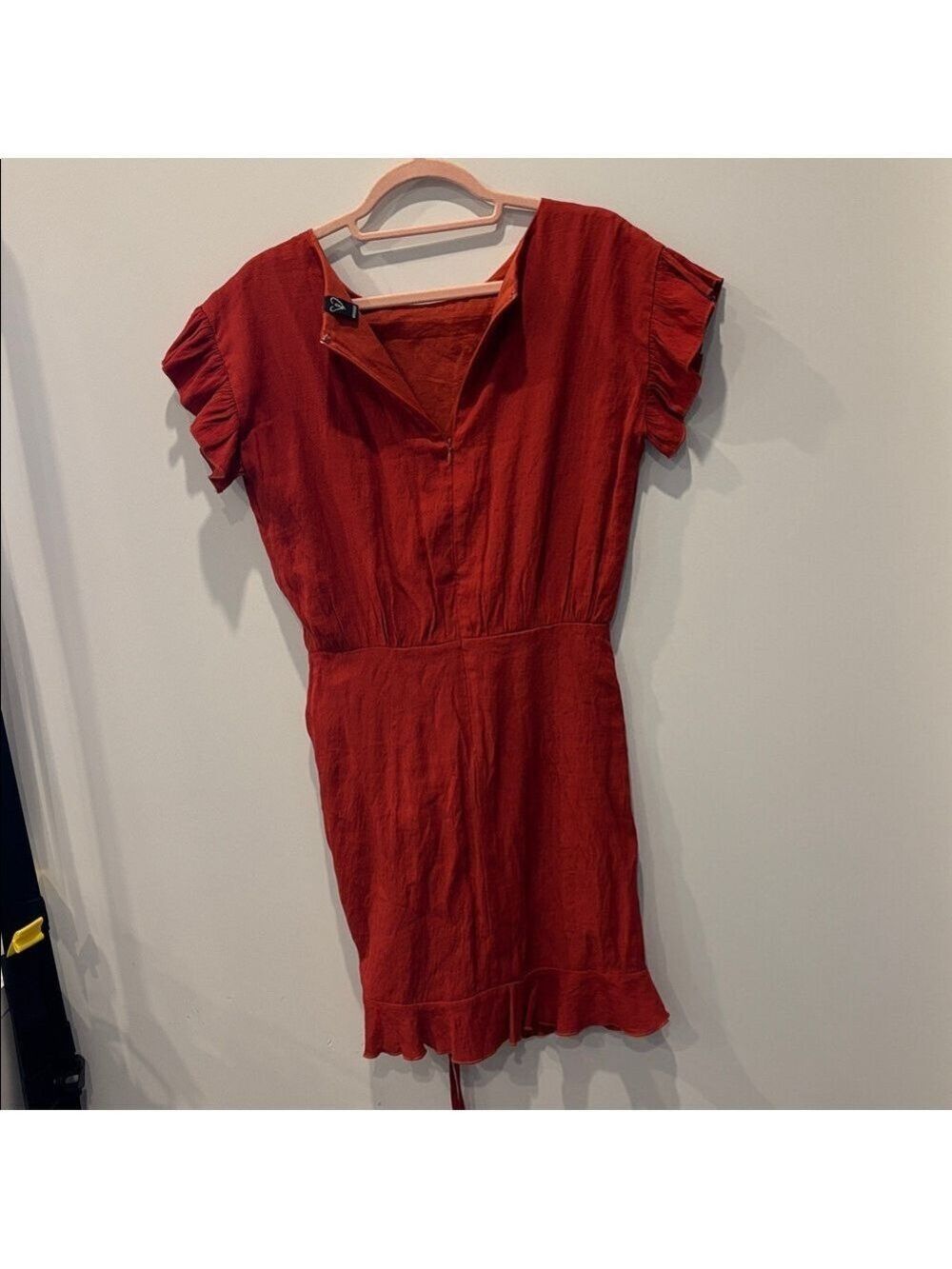 Windsor Red Ruched Drawstring Ruffle Mini Dress Date Night S 0577 - Picture 5 of 10